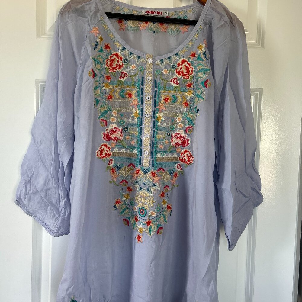 new JOHNNY WAS ALL EMBROIDRED tunic blouse top 1x roll tab